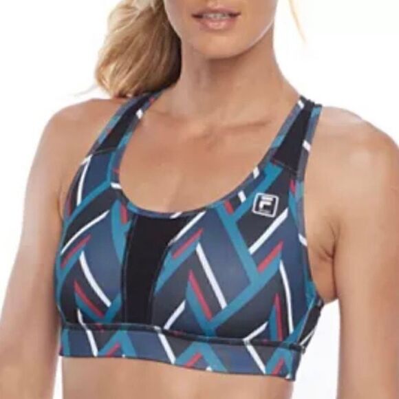 Fila Other - Fila Sport, Tru-dry Sports Bra, Geometric Line Print, Mesh Cut Outs, Women’s XS